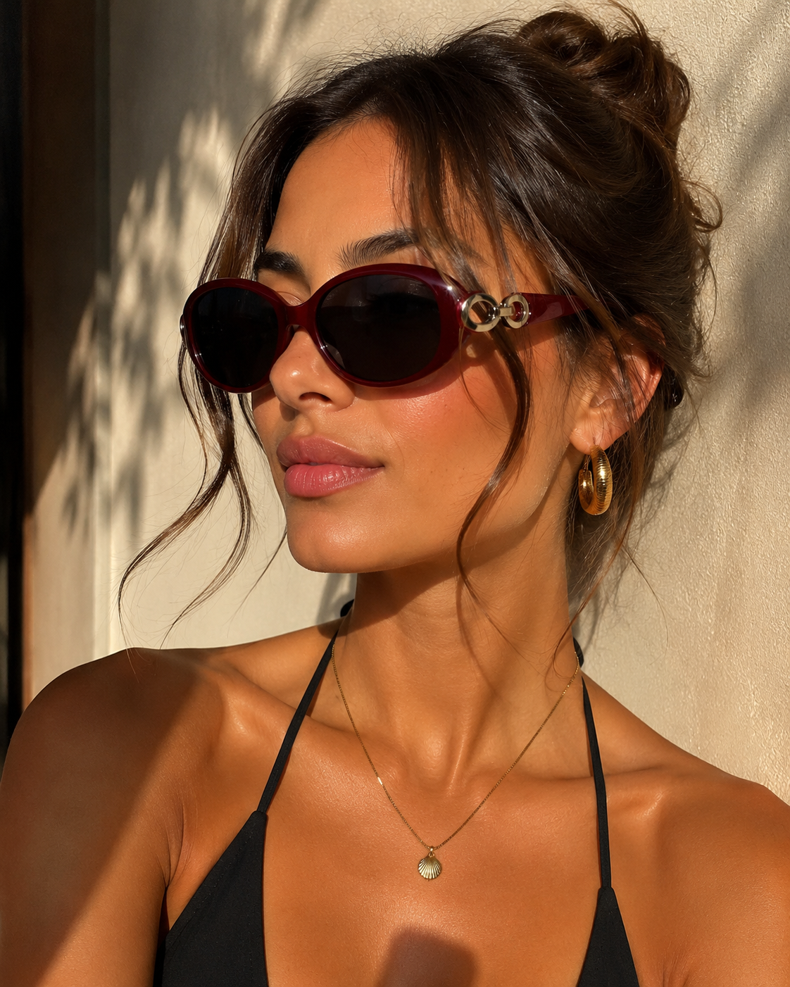 Lunettes de soleil femme rouges élégantes – Monture design avec détails métalliques