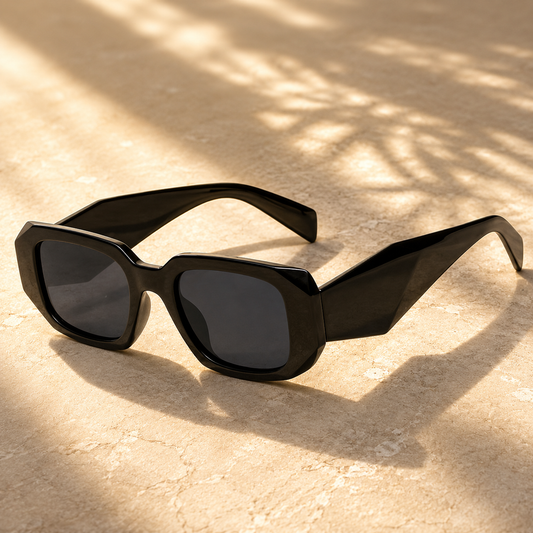 Lunettes de soleil femme noires géométriques – Style moderne & audacieux